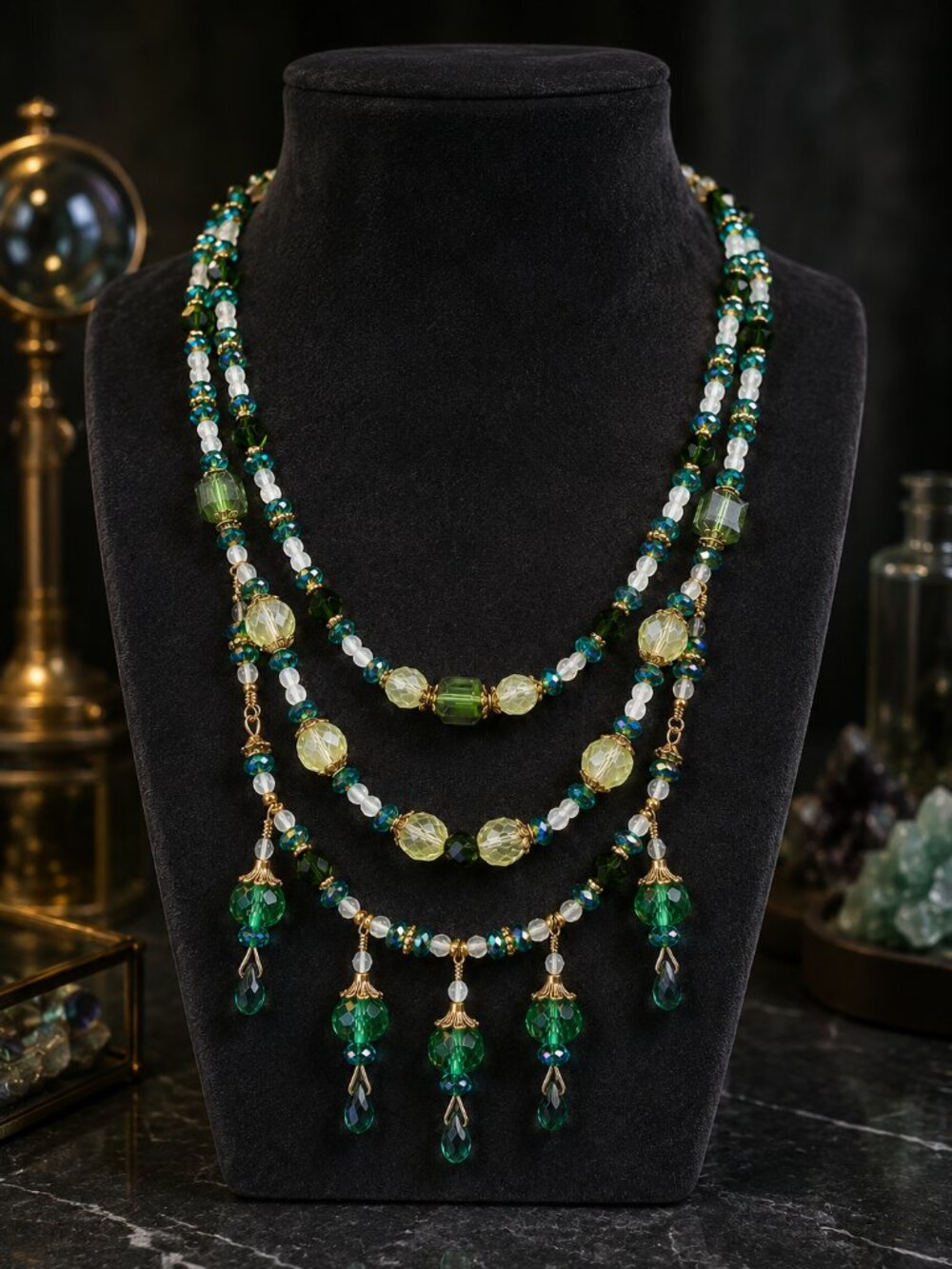 JB Originals – Urania -  Uranium Glass Necklace & Earring Set - Picture 3 of 17